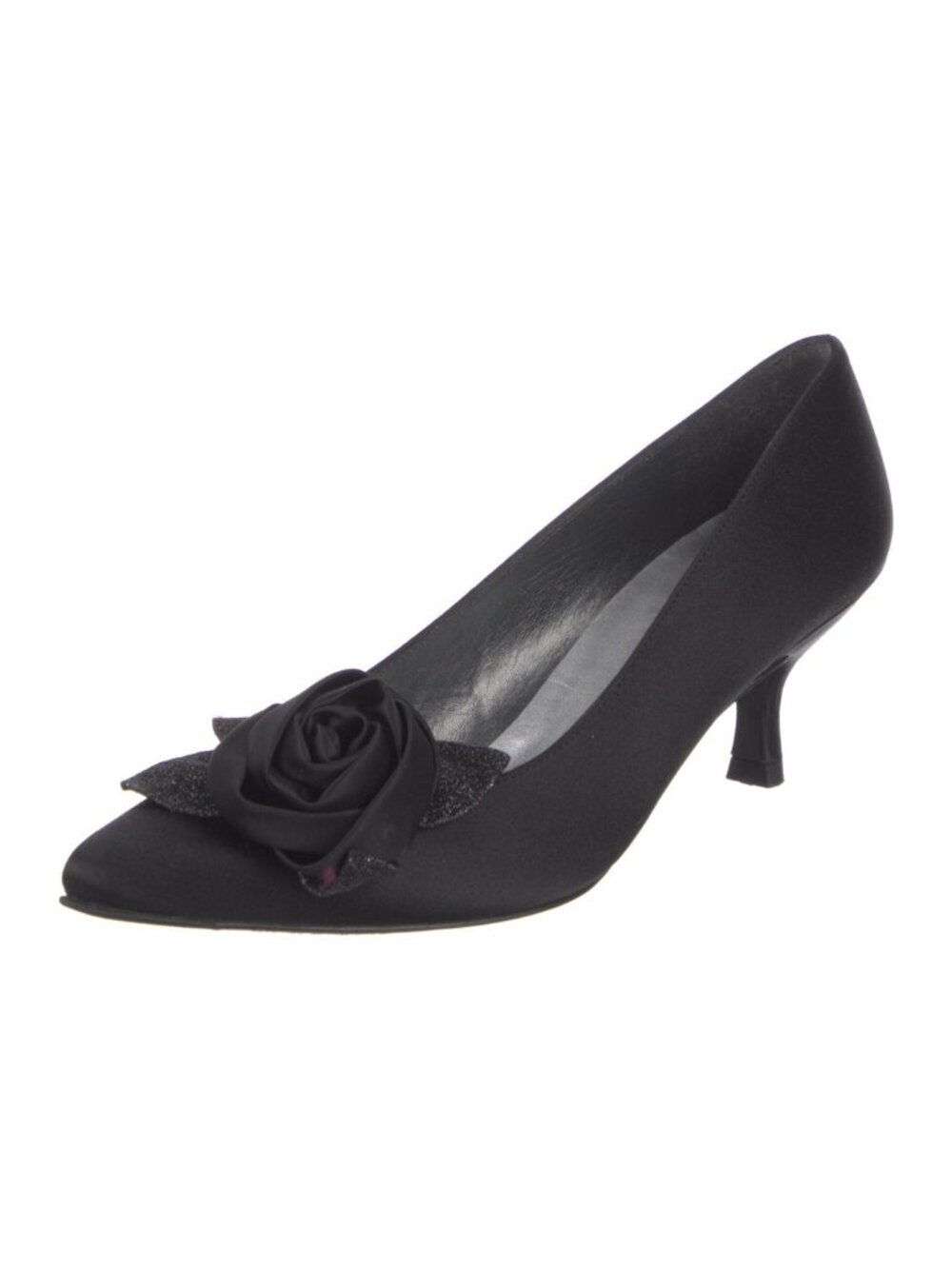 Stuart Weitzman Satin Pumps Black Semi-Pointed Heels Includes Box